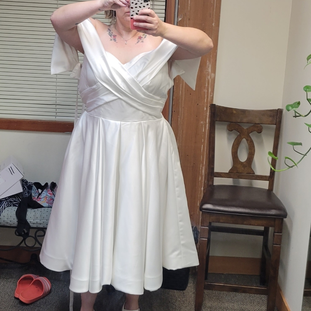 Off-shoulder wedding dress custom altered